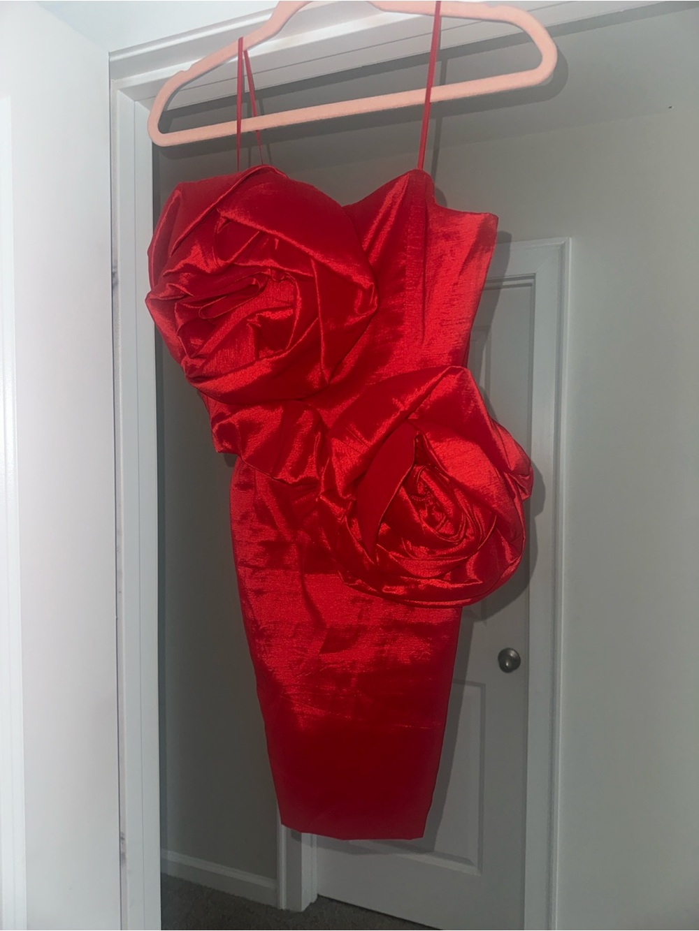 Red Rose-Detail Strapless Cocktail Dress- Boutique